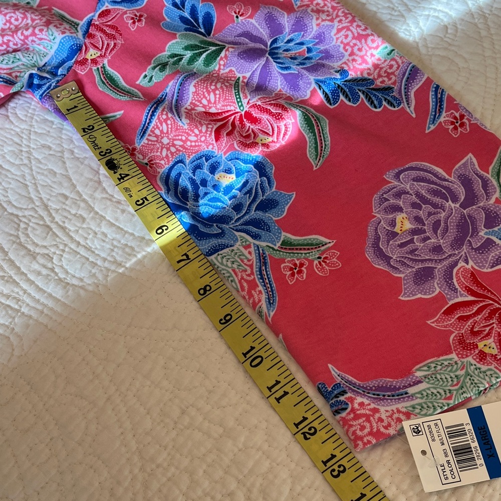 NWT Miss Elaine Cotton Robe Front Zip Swim Cover Women XL Floral Print Pink Blue - Picture 11 of 15